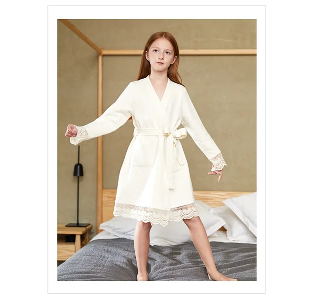 Beige Lace Decorated Cotton Bathrobe for Girls Buy Bathrobes Online