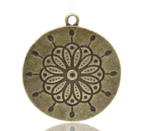 

Lovely Jewelry! 10 Bronze Tone Carved Flower Round Pendants 38x34mm (B13273)