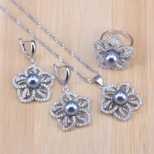 Женский костюм, пресноводный натуральный жемчуг, 925 серебряные ювелирные наборы, белый циркон, браслеты, подвеска и ожерелье, кольца, серьги, подарочная коробка