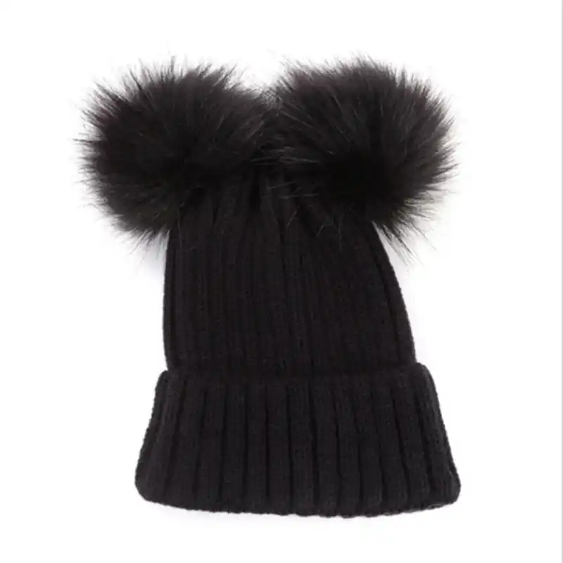 baby girl double pom pom hat