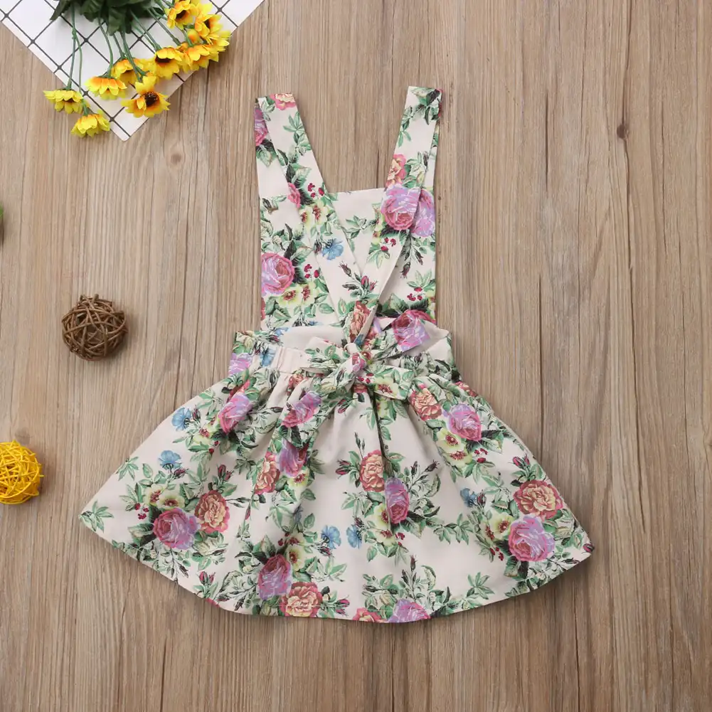 Fashion Kids Girls Sleeveless Printing Belted Skater Party Short Dress Age 3-8Y