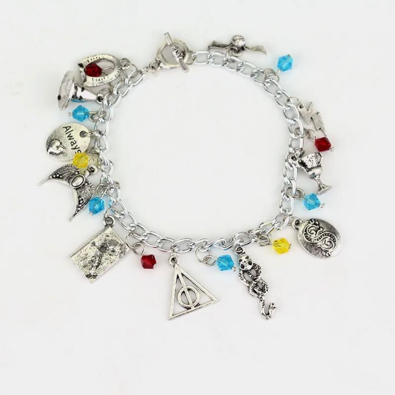 

Movie Harri Potter Deathly Hallows Bracelet Time Turner Hogwarts School Logo Bangles Bracelets for Women Men Jewelry Gift