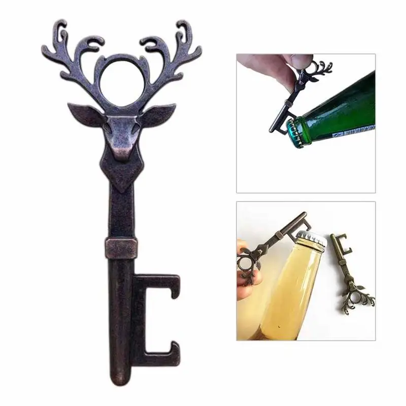 

Deer Head Shape Bottle Opener Retro Innovative Zinc Alloy Key Ring Chain Pendant For Kitchen Home Beer Bar Tool Creative Gift