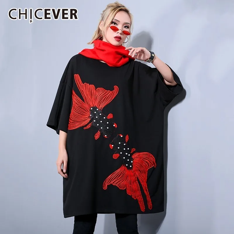 CHICEVER платье с вышивкой для женщин О образный вырез рукав три четверти свободные