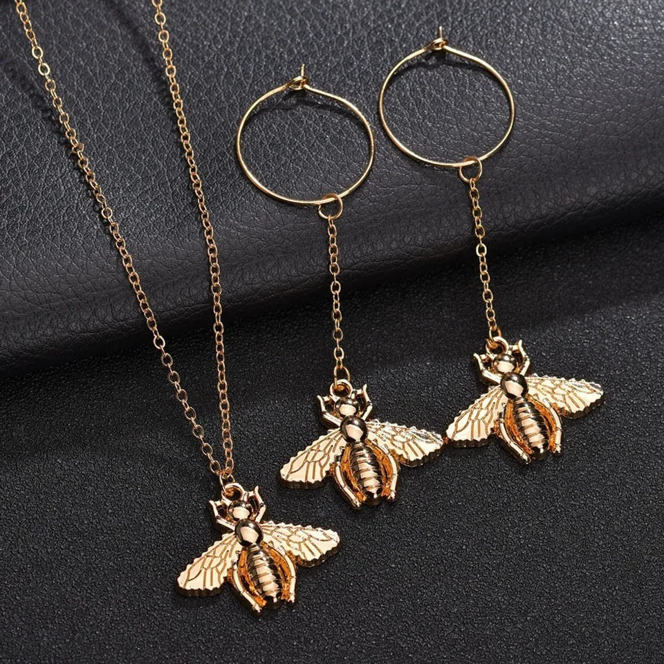 

X-NO BUY 2019 New Trendy Earrings & Necklace Sets Lucky Animal Bee Fashion Jewelry Sets for Women Pendants Female Jewelry Sets