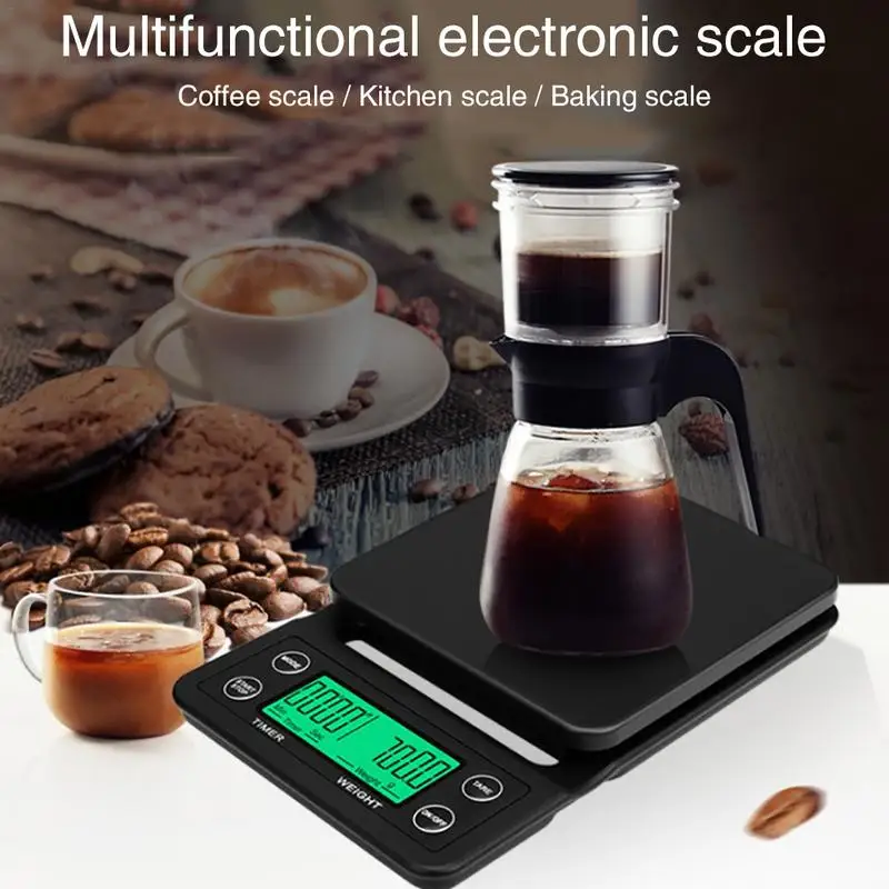 Pаспродажа Портативные 5 кг 0,1 г капельные кофейные весы с таймером, электронные цифровые кухонные весы, высокоточные электронные весы с ЖК дисплеем