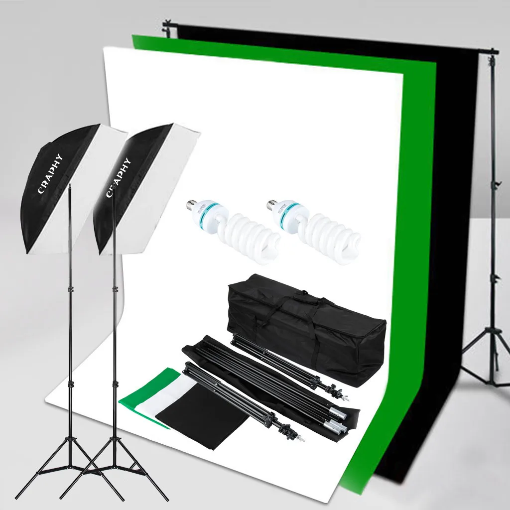 

Craphy SHLP-0125 1250W 5500K Softbox Continuous Lighting Kit + 10x6.5ft Background Support System+ Photo Studio kits
