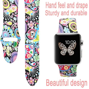 

Silicone Strap Band for Apple Watch 42mm Bracelet 40mm 44mm 38mm for iwatch 4/3/2 38MM Sport Wrist bands Bandas Flor Floral Para