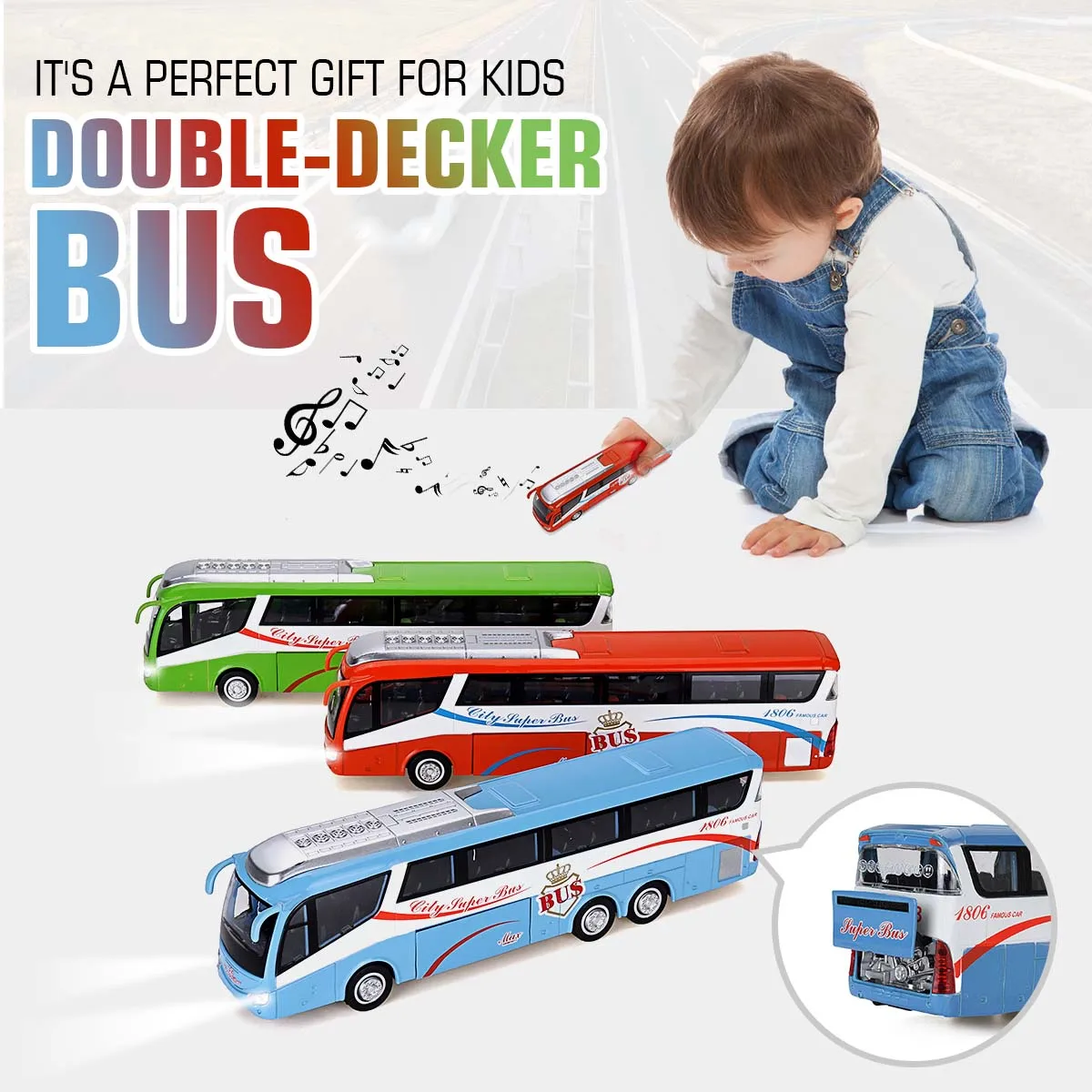 Модель двухэтажного автобуса из цинкового сплава, игрушка, высокая модель автобуса, модель автомобиля, светодиодный светильник, мигающий Звук, игрушка для коллекции, подарок