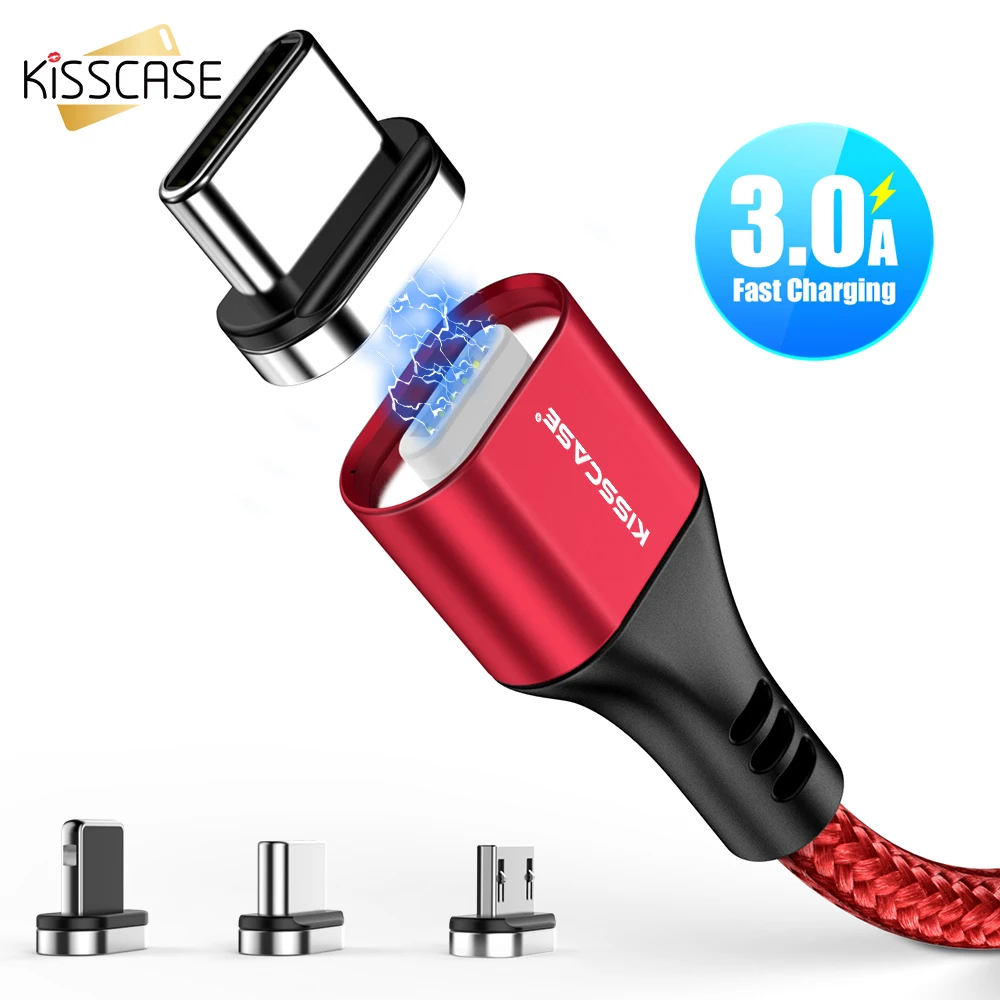 Магнитный кабель KISSCASE 1 м для Apple iPhone X 7 8 6 Xr Xs Max USB C Type Samsung S10 Lite Micro магнитное