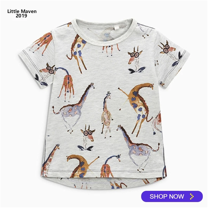 

2019 Little Maven Brand Summer 2-7 years baby Kids Boys Cartoon Giraffe animal cotton Top Quality Cotton t-shirts Tops shirt