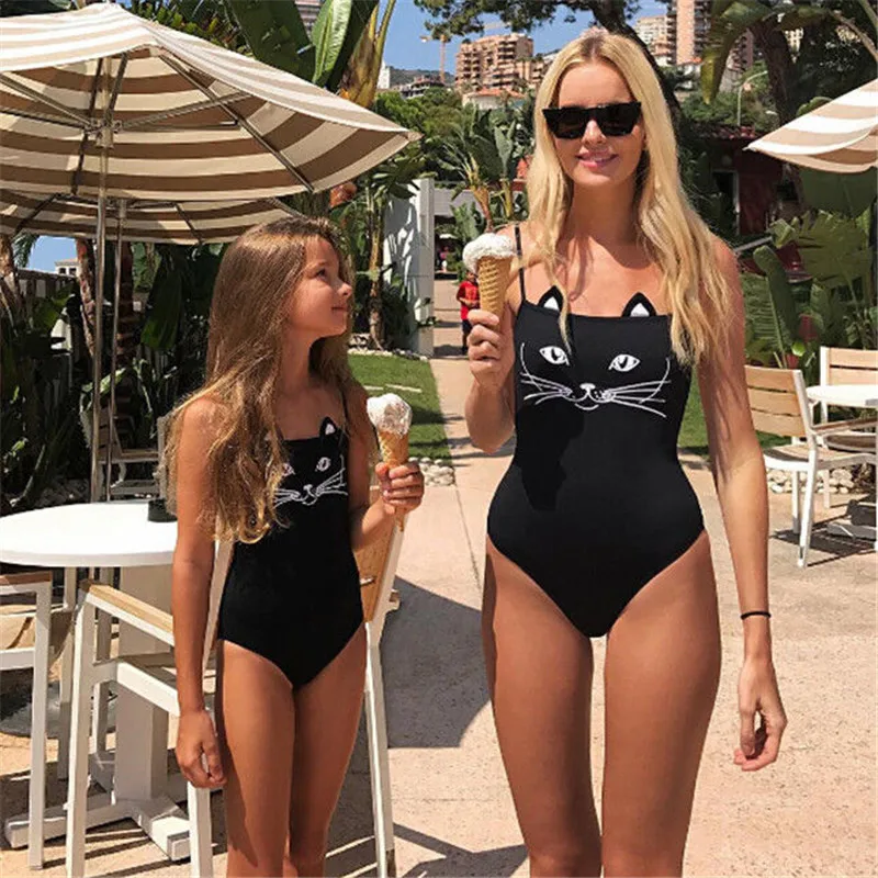 Summer Mother Daughter Swimsuit Family Clothing Cartoon Cat Print Girl Women Swimwear Bikini Cute Beachwear Swimsuit Family Look Summer Mother Daughter Swimsuit Family Clothing Cartoon Cat Print Girl Women Swimwear Bikini Cute Beachwear Swimsuit Family Look