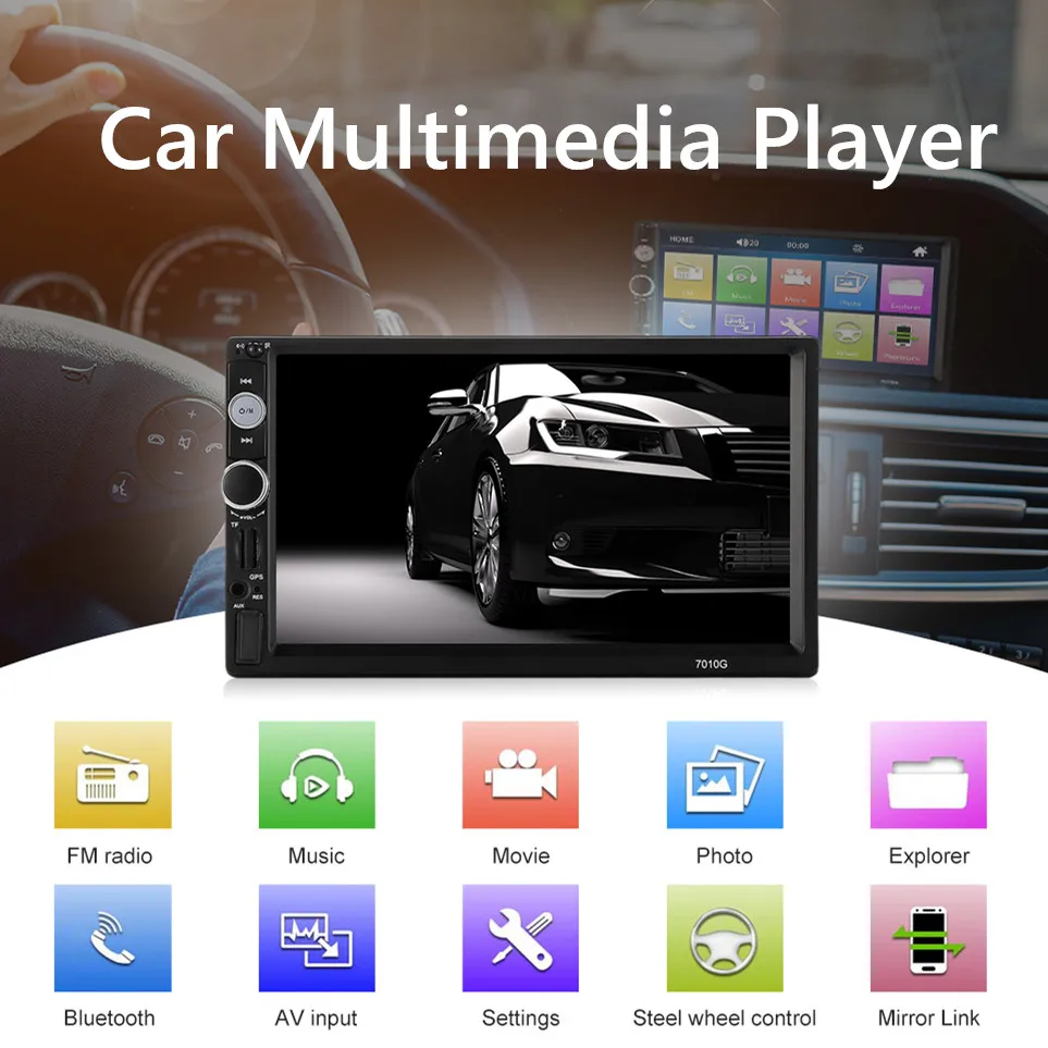 

7010G 2 Din Car Multimedia Player 7 inch HD Touch Screen DVD Player GPS Navigation Bluetooth FM Radio Steering Wheel Control