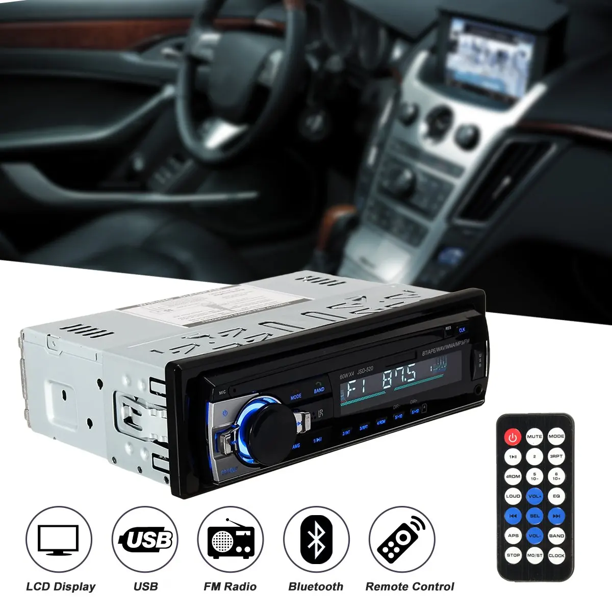 

12V-24V Car Radio bluetooth Auto Car Audio Stereo Player Support Phone AUX-IN MP3 FM USB 1 Din Remote Control In Dash