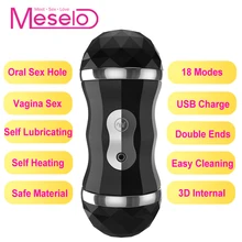 Meselo USB Charge Artificial Vagina Blowjob Male Masturbator For Man Dual Channel Self Lubrication Oral Sex Toys For Men Penis