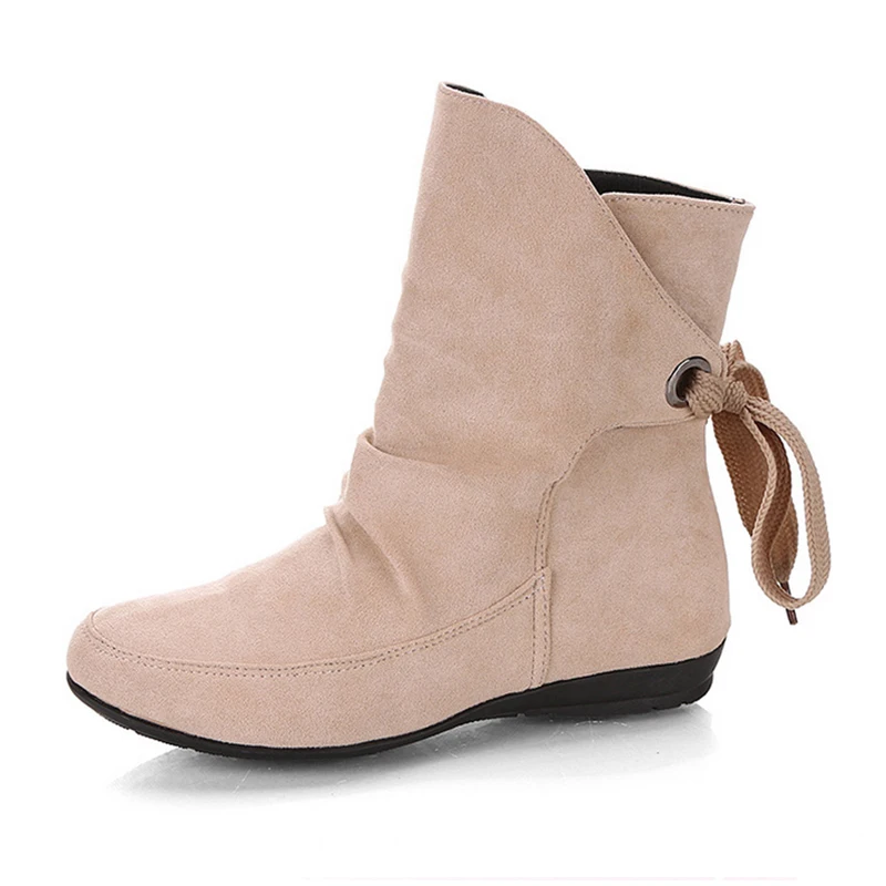 

NIS Back Lace up Faux Suede Ankle Boots For Women Shoes Woman Winter Boots Flat Heel Casual Slip-on Women Booties Botas Mujer
