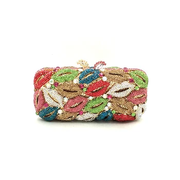 

Luxury women evening party bag bridal wedding diamonds bag accessories elegant clutches bag hot lip mouth crystal bag purses