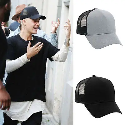 Cotton Flannel Trucker Hat with Adjustable Mesh Back Justin Bieber SOLID BLACK Baseball Caps