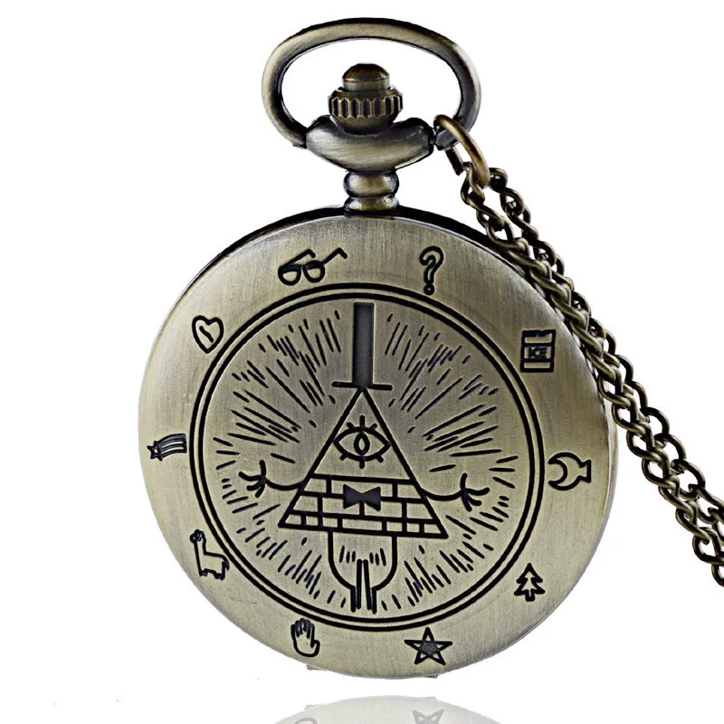 

IBEINA Vintage Gravity Falls Theme Full Hunter Quartz Engraved Fob Retro Pendant Pocket Watch Chain Gift
