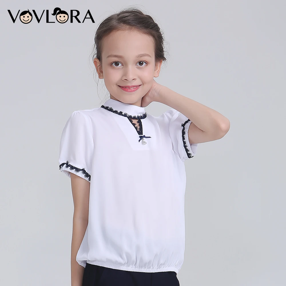 

Short Sleeve Tops Chiffon Children Blouses For Girls White School Lace Kids Blouses Casual Autumn 2018 Size 7 8 9 10 11 12 Years