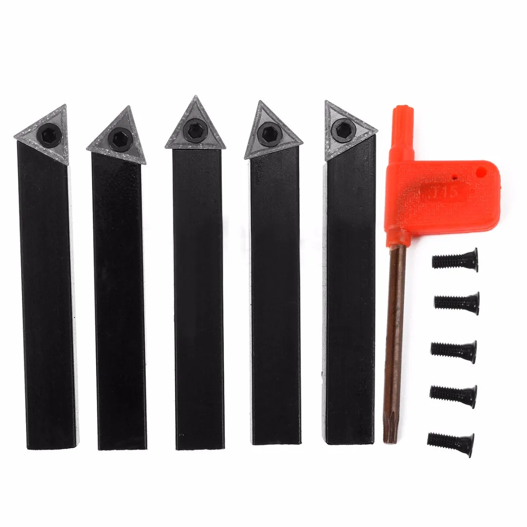 

5pcs Carbide Indexable Turning Tool Set 3/8" Tip Indexable Turning Insert Lathe Tool Bit & Holder Set