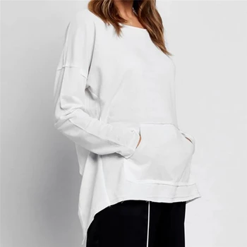

Women Backless Pullover Tops Shirt women Casual Loose Pockets solid white Blouse shirt tops women