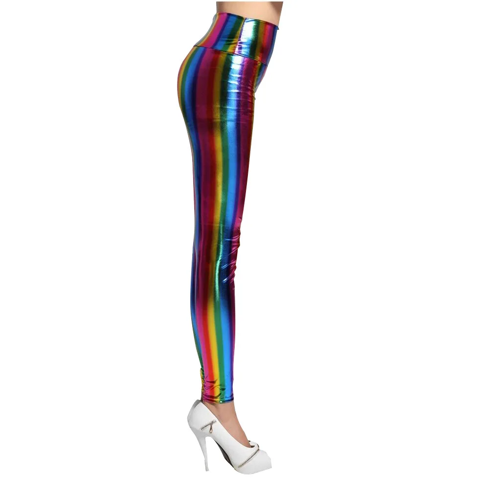 Woman Rainbow Elastic Leggings PU Leather Colorful Pants Pencil Trousers Women Stretch Capris Spring Summer Autumn Leggings Woman Rainbow Elastic Leggings PU Leather Colorful Pants Pencil Trousers Women Stretch Capris Spring Summer Autumn Leggings
