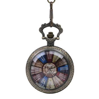 

Glass flip European and American style color Roman bronze large retro embossed beautiful lace pocket watch