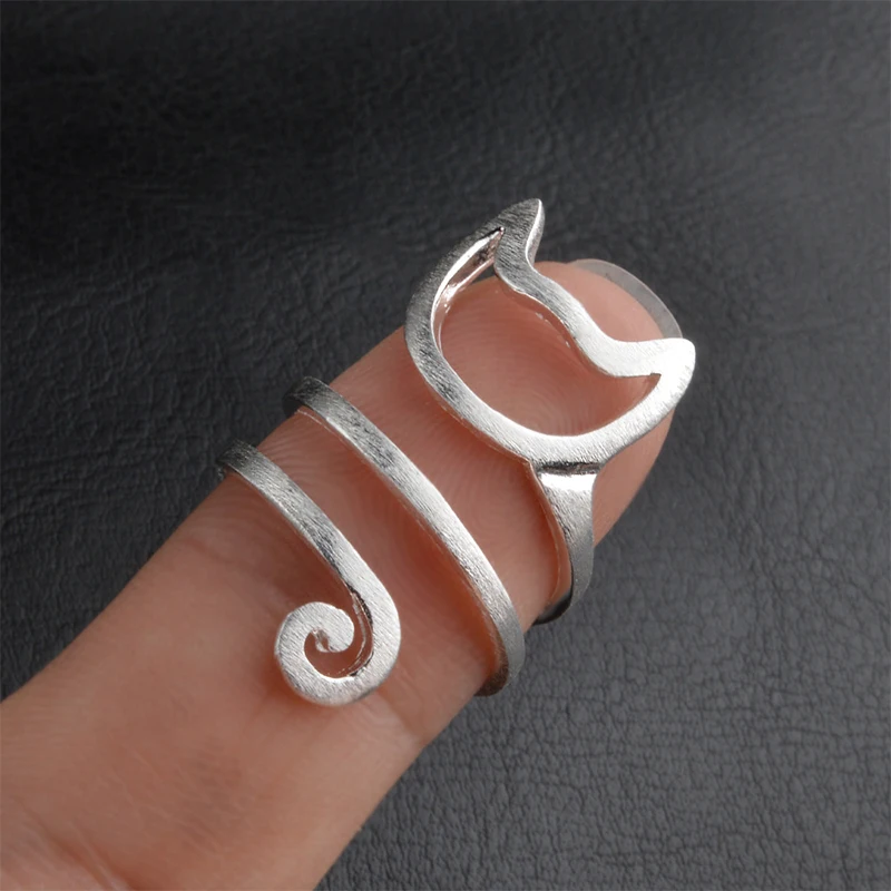 Fashion Cat Ring Matte Kitten Cat Wrap Animal Finger Ring For Young Girl Women Adjustable Ring