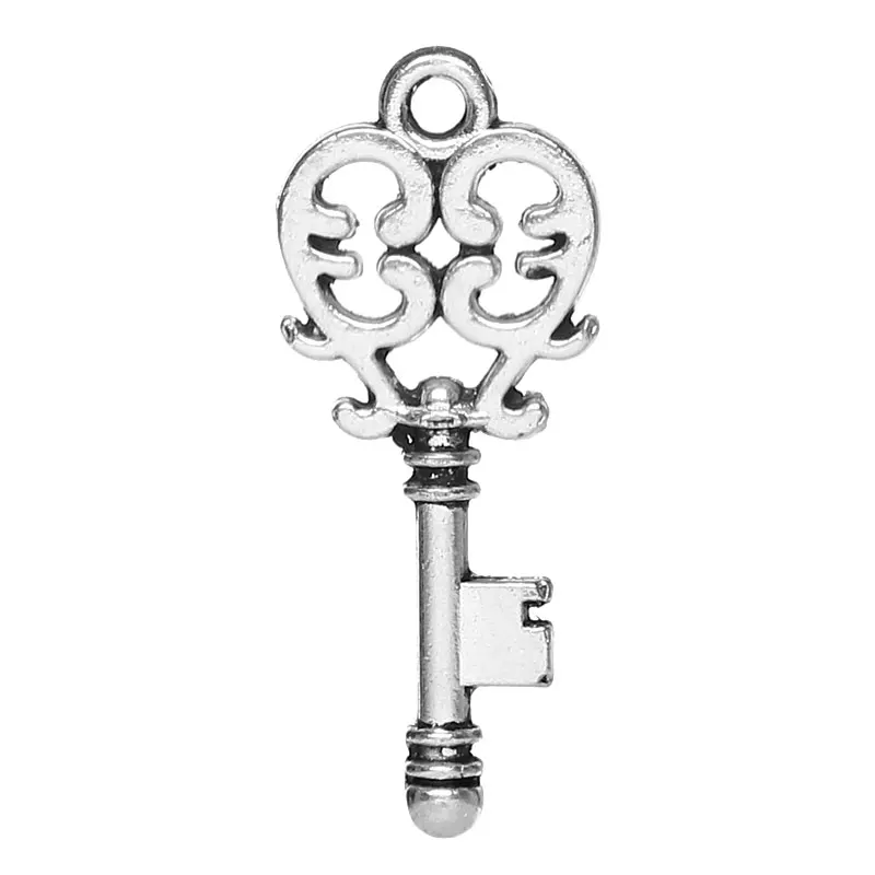 

Charm Pendants Heart Key Antique Silver Hollow 26mm x 11mm,100PCs (B33356)