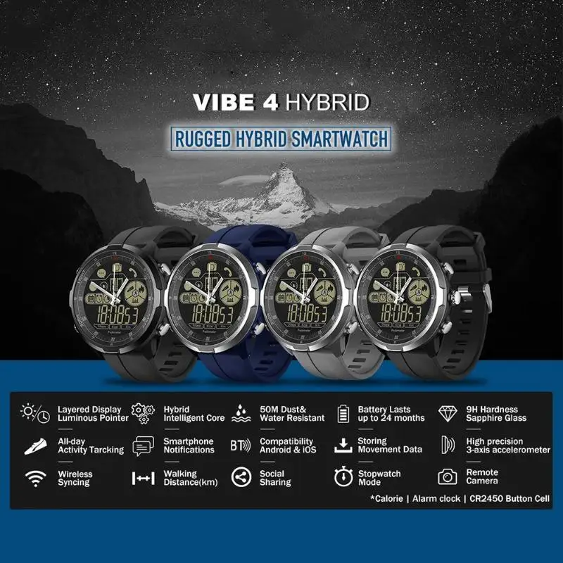 ZEBLAZE VIBE 4 Гибридные прочные Смарт-часы IP67/50 м водонепроницаемые 1,2" 9 H сапфировое стекло Bluetooth 4,0 Inteligente Smartwatch для мужчин