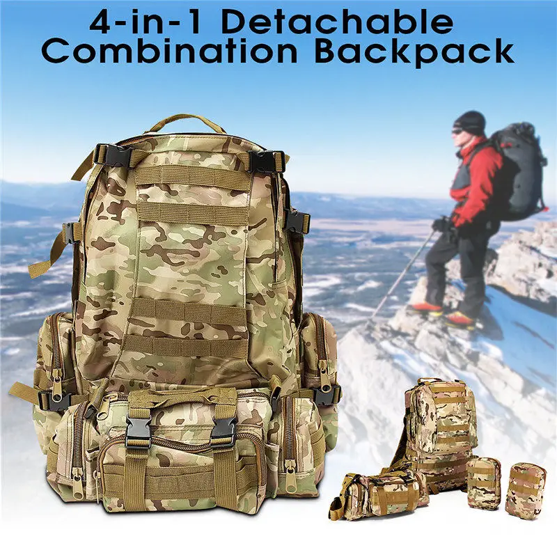 

60L Camping Bag Water Durable Camouflage Multifunction Sport Bag Molle Tactical Bag Backpack for Outdoor Climbing Hiking Camping