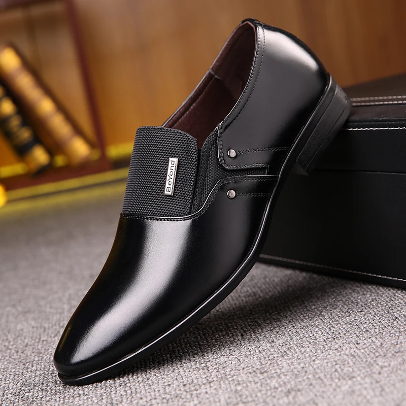 

2018 black brown men leather shoes mens pointed toe dress shoes high quality formal slip on office wedding shoes men