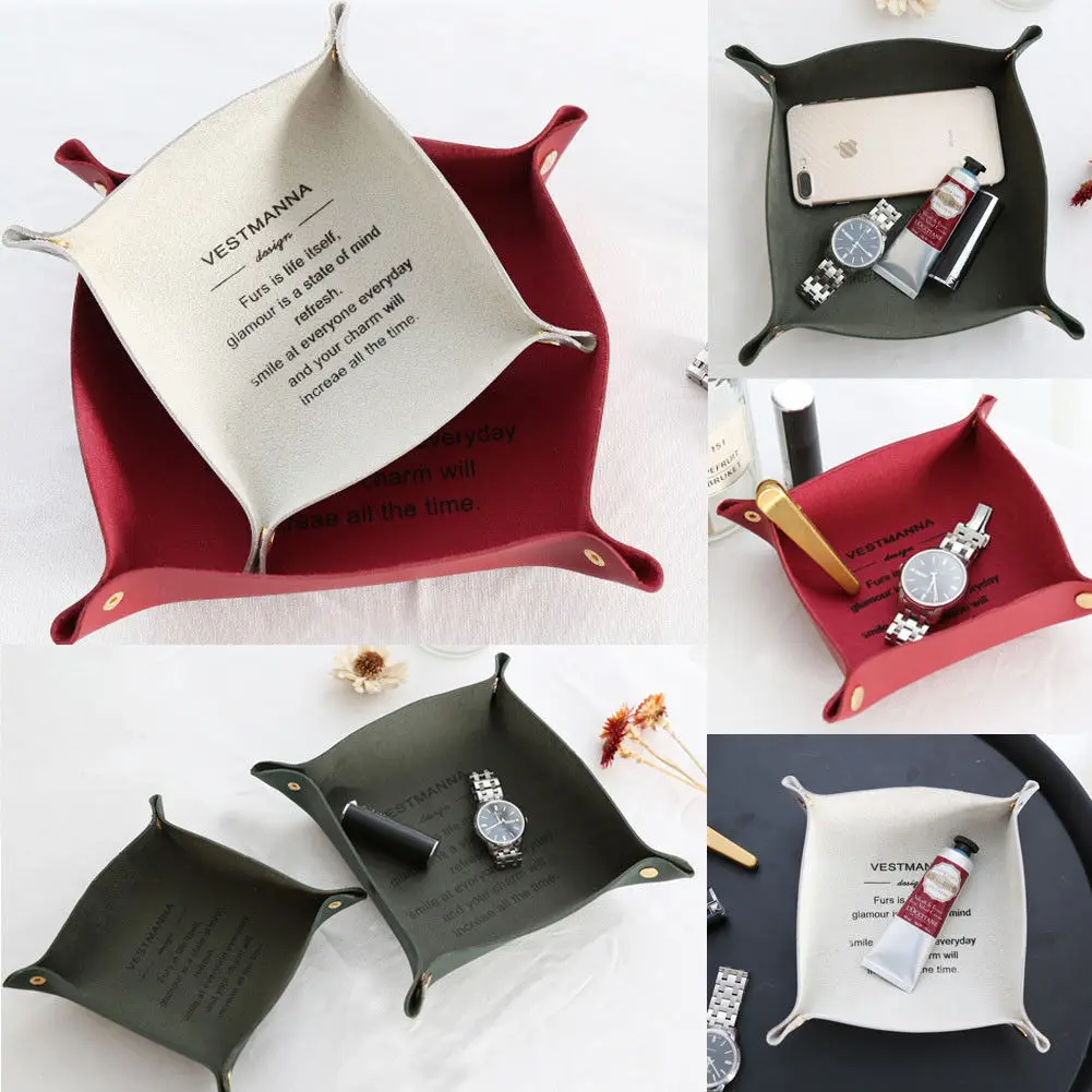 

Home Decor Foldable Storage Boxes Container Key Mobile Coin Small Tray Desk Leather New Design Fashion Organizer Case Holder