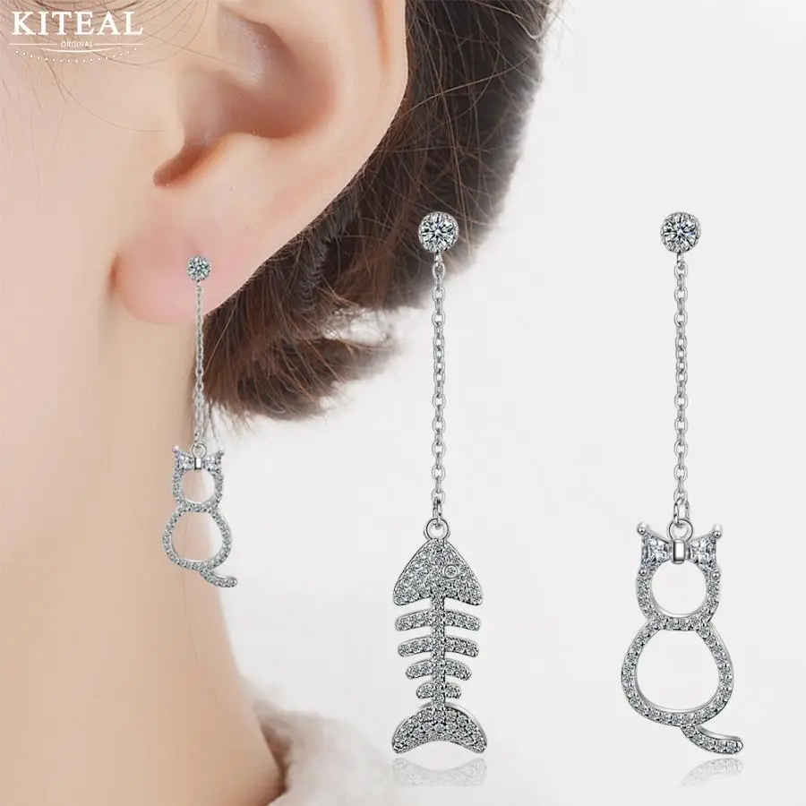 KITEAL новинка 925 распродажа серебряные женские серьги свежий Кот рыбья кость