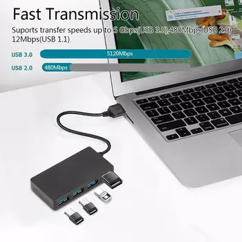 

4-Port USB 3.0 Hub 5Gbps Portable Compact For PC Mac Laptop Notebook Desktop R20