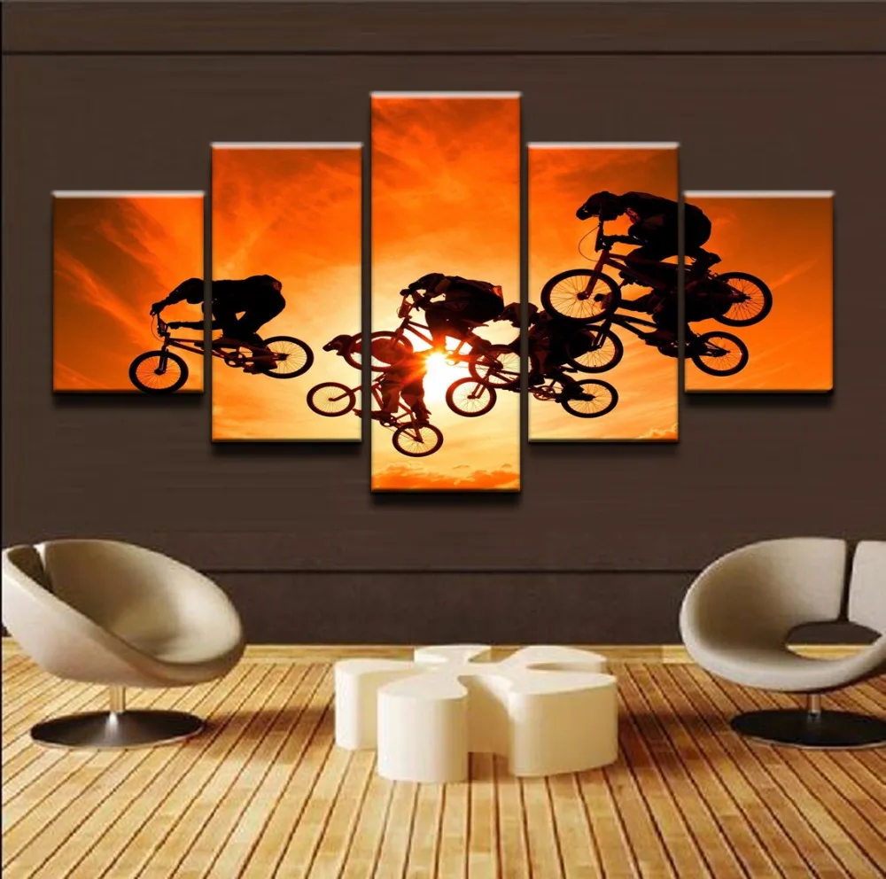 

Wall Art Canvas Painting Style Wall Modular Pictures 5 Panel Cycling Paintings For Living Room Modern Decoration Posters