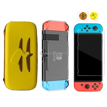 

Nintend Switch Accessories Travel Carrying Bag & Tempered Glass Film & Crystal Hard Case & 2 Analog Caps for Nintendo Switch NS