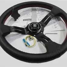 330 мм 13 дюймов черный цвет говорил глубокое блюдо натуральная кожа ND настройки дрейфующих гоночный руль красная линия