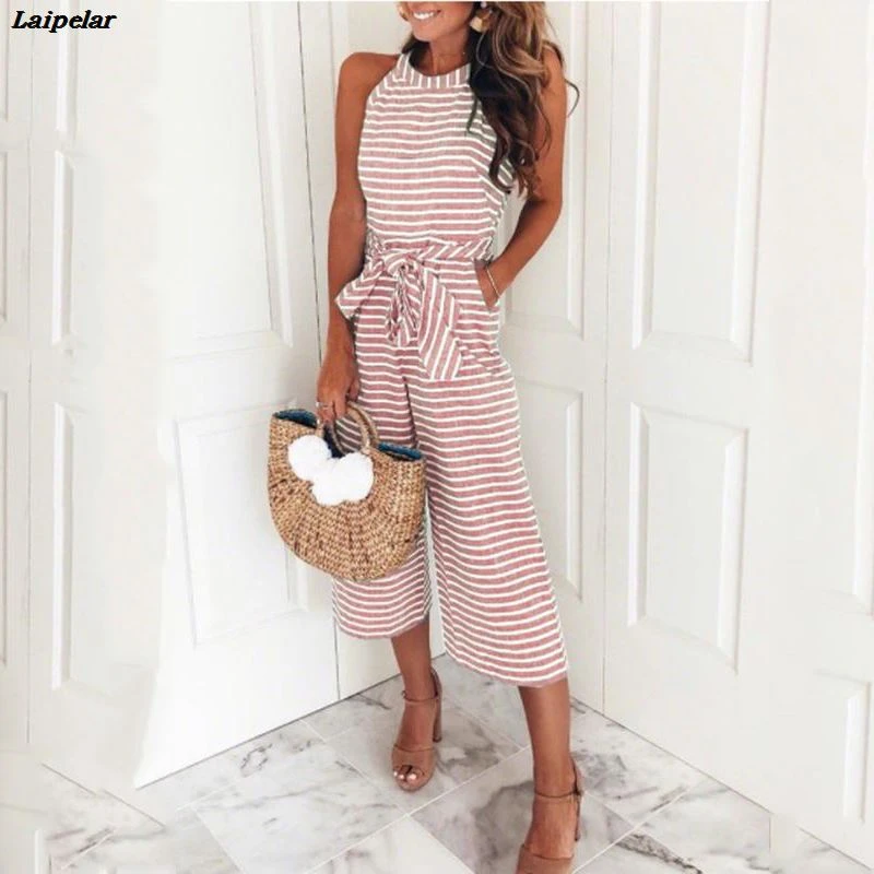 pink and blue striped jumpsuit