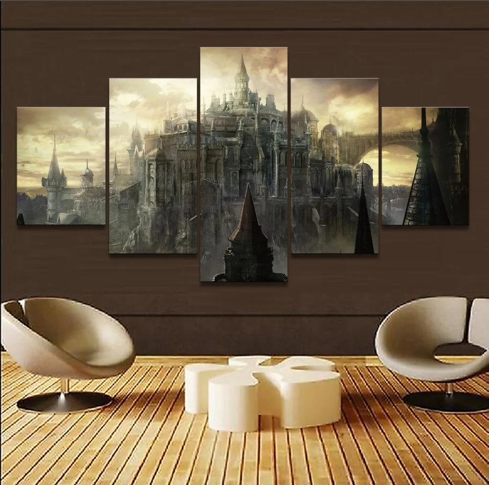 

5 Pieces Game Dark Souls III Castle Poster Modern Canvas HD Print Modular Pictures Home Decor Canvas Painting Wholesale