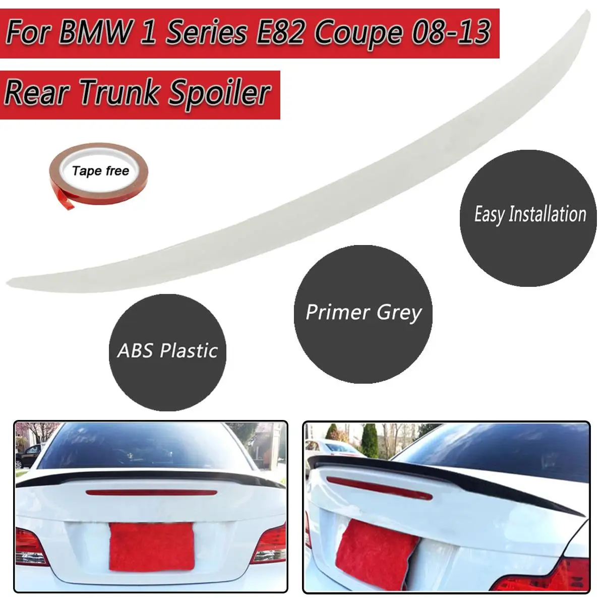 

For BMW E82 1 Series 2008-2013 Rear Trunk ABS Boot Lip Lid Spoiler M Sports Matte Black Exterior Rear Roof Wings Trunk Lip