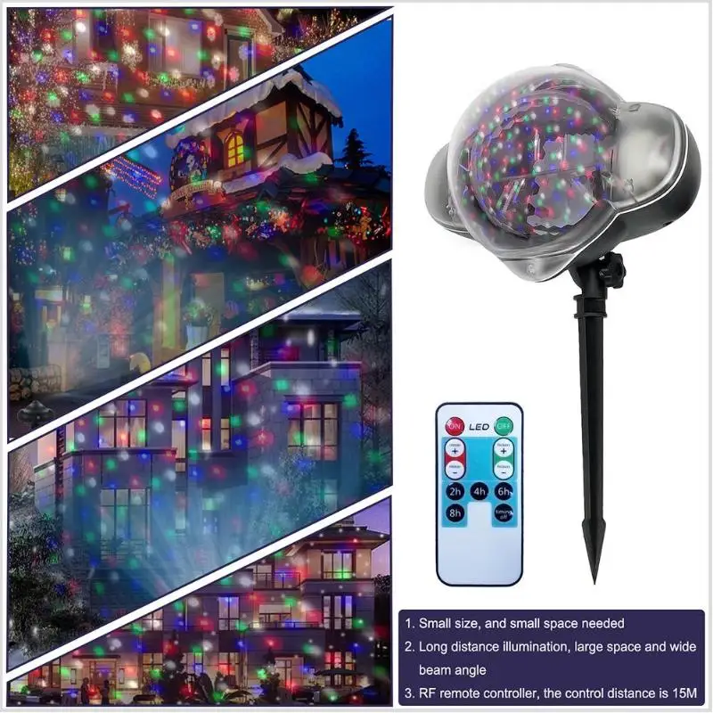 

Waterproof LED Christmas Projector Lights Snowflakes Snowfall Flurries Spotlight for Holiday Wedding Party Garden Decal