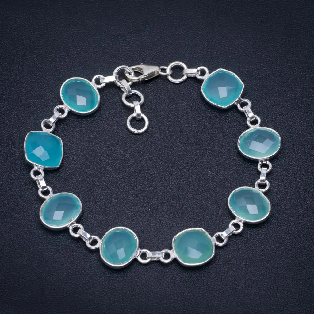 

Natural Chalcedony Handmade Unique 925 Sterling Silver Bracelet 7-8" A2829