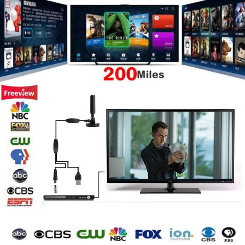 Комнатная цифровая антенна hobbylan 1080P HD TV с усилением дальность действия 200 миль