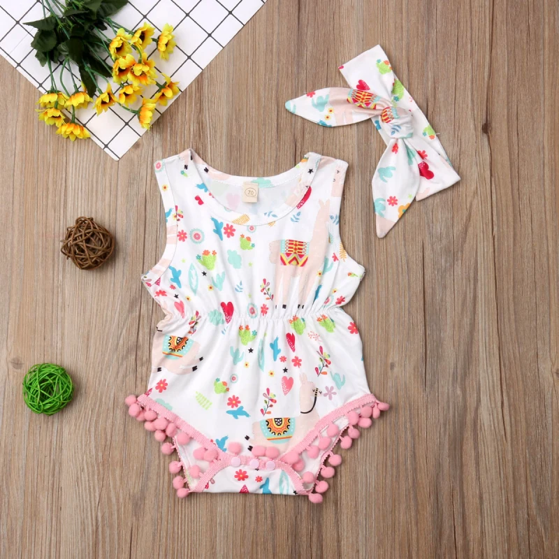 

Hot Sale Baby Girl Jumpsuits Tassels Newborn Baby Girl Cotton Floral Romper Jumpsuit Outfit Clothes Summer