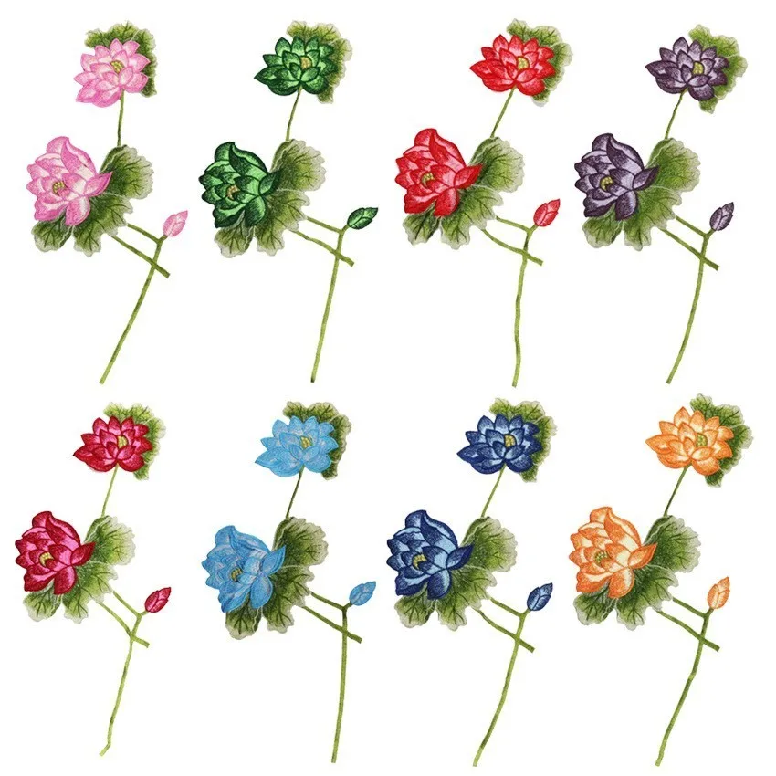 

3D large Lotus Patches Cloth Paste Embroidery Water Soluble Color Flowers High Density Clothes Accessory for Clothing New