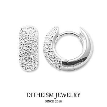 

Creole Hinged Hoop Earrings, 2018 New Cubic Zirconia Fashion Jewelry White Zircon Pave Round 925 Sterling Silver Gift For Women