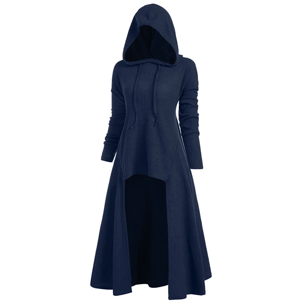 VESTLINDA Winter Sweater Womens Fashion Hooded Plus Size Vintage Cloak High Low Sweater Blouse Tops Harajuku pullover pull femme