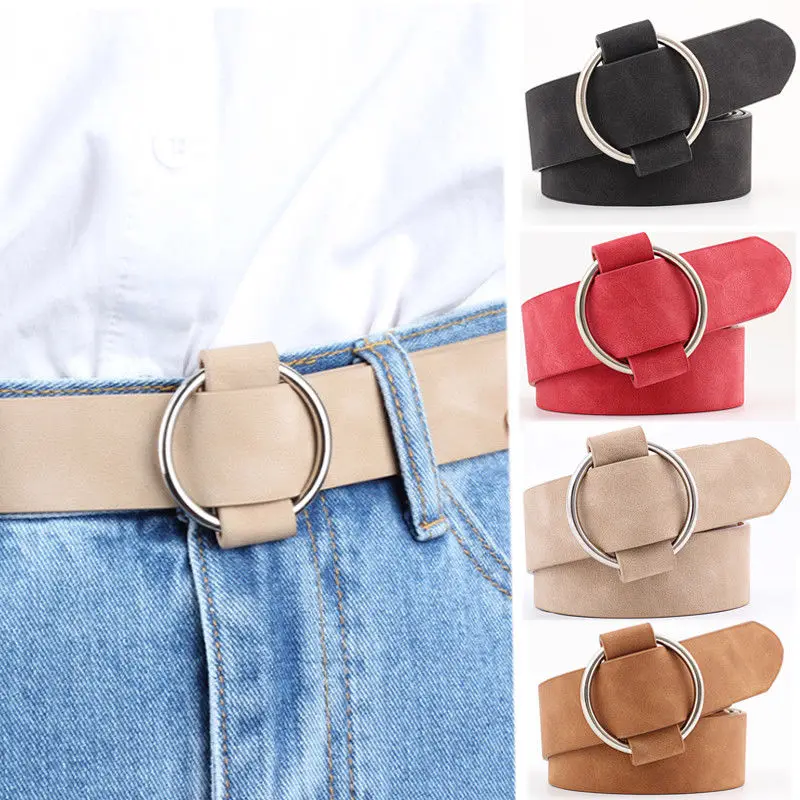 

Round buckle design 2018 punk style women Belts PU Suede leather Woman black pink wide waist Belts jeans clothing decorations